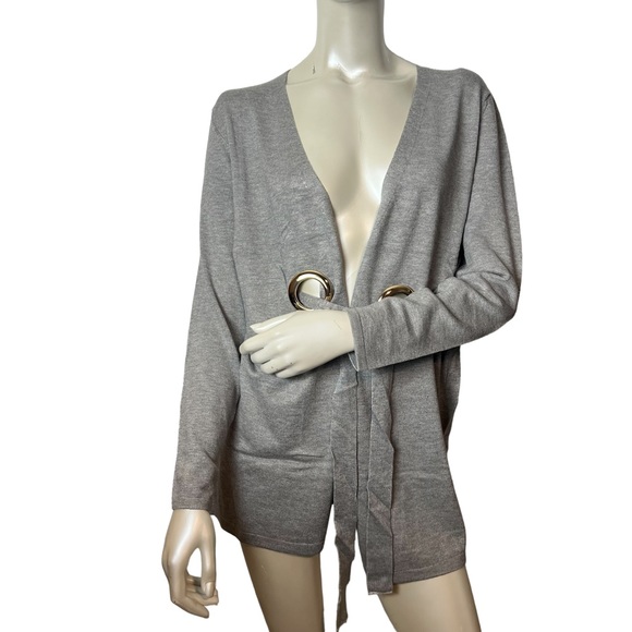 Coco Bleu Gray Long Sleeve Tie Knit Cardigan. - Picture 3 of 12